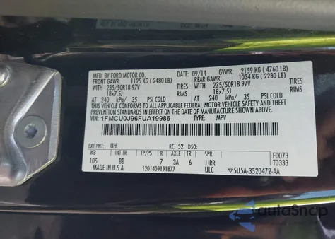 2015 Ford Escape Titanium from USA, damaged, VIN 1FMCU0J96FUA19986